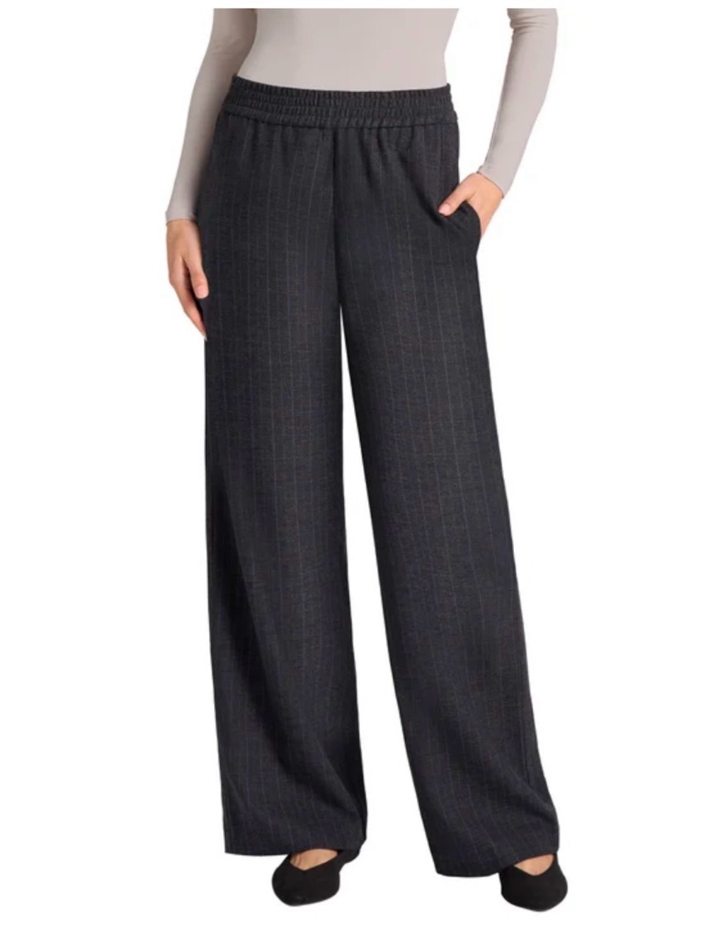 Matty M Black Pinstripe Wide Leg Pull-On Pants